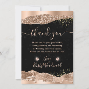 Rose Gold Glitter Glam Tears Edges Birthday Thank You Card