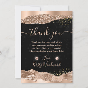 Rose Gold Glitter Glam Tears Edges Sweet 16 Thank You Card