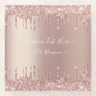 Rose Gold Glitter Glass Coaster with Custom Text
