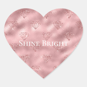 Rose Gold Glitter Glitz Diamonds Heart Sticker
