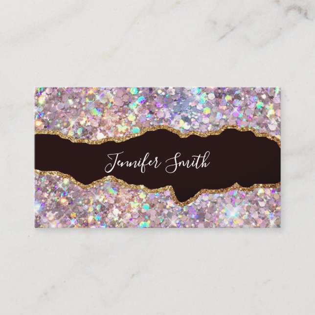 Rose Gold Glitter Gold Agate Modern Elegant Business Card (Front)