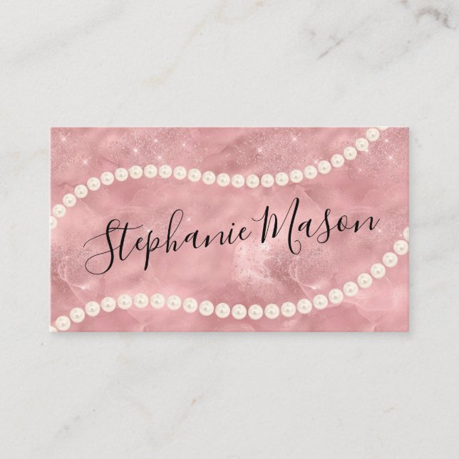 Rose Gold Glitter Gold Pearl Jewellery Shop Business Card (Front)
