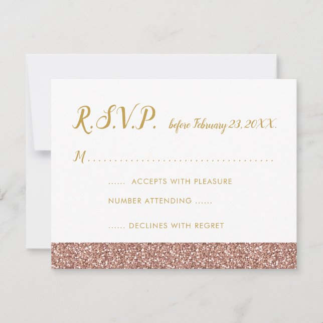 Rose Gold Glitter & Gold RSVP Card A2 (Front)