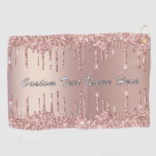 Rose Gold Glitter Golf Towel with Custom Text Name