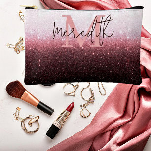 Rose gold glitter gradient personalised accessory pouch
