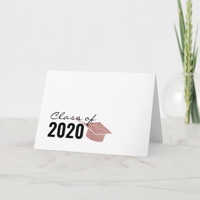 Rose Gold Glitter Graduation Class of 2020 Card (Front)