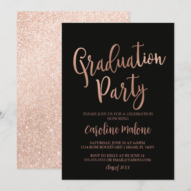 Rose Gold Glitter Graduation Invitation (Front/Back)