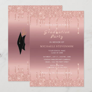 Rose Gold Glitter Graduation Invitation Template