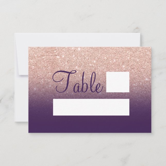 Rose gold glitter grape purple ombre place seating invitation (Front)
