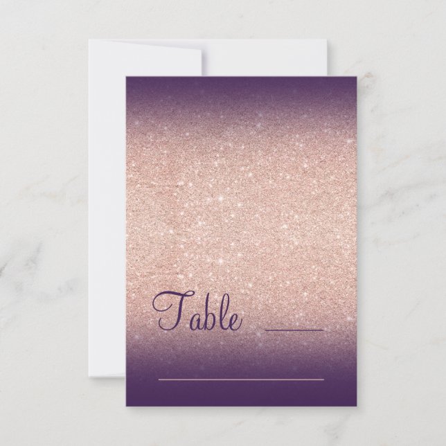 Rose gold glitter grape purple ombre place seating invitation (Front)