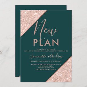 Rose gold glitter green emerald wedding new plan invitation