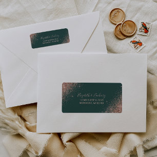 Rose Gold Glitter Green Wedding Return Address