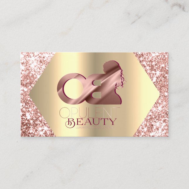 Rose Gold Glitter Hair Extension Logo Beauty Lash Business Card (Front)