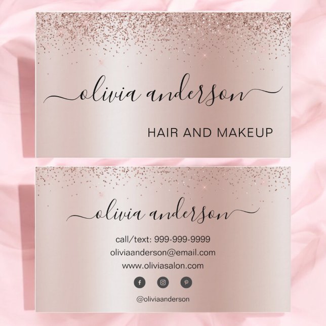 Rose Gold Glitter Hair Makeup Salon Metallic Business Card (Creator Uploaded)