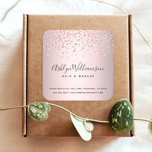 Rose gold glitter hair salon makeup artist modern square sticker