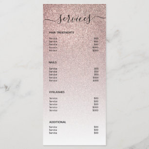 Rose Gold Glitter Hair Salon Makeup Artist Service Menu