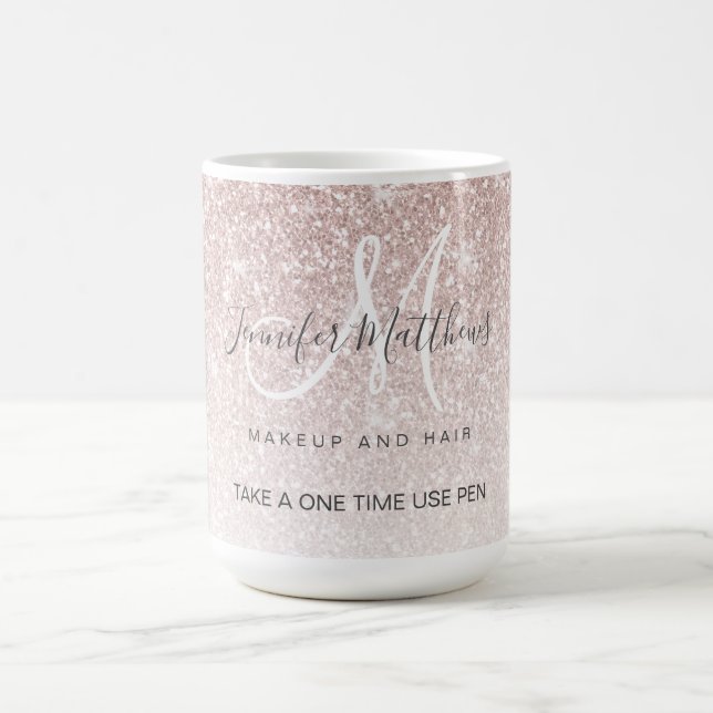 Rose Gold Glitter Hair Salon Safety Pen Holder Coffee Mug (Center)