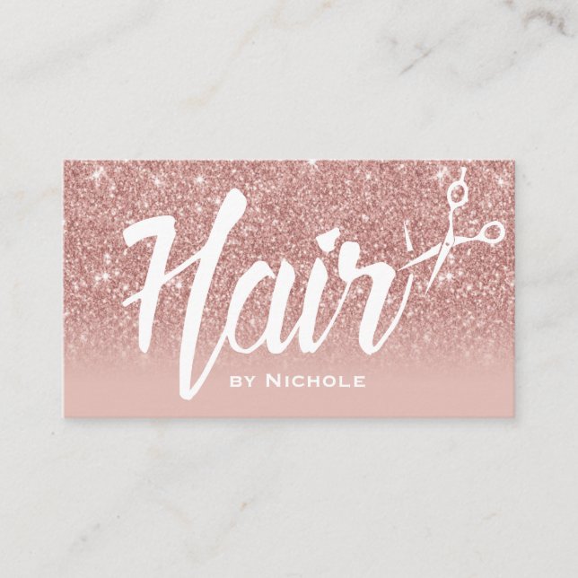 Rose Gold Glitter Hair Stylist Hairdresser Salon Business Card (Front)