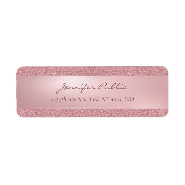 Rose Gold Glitter Handwritten Name Script Return (Front)