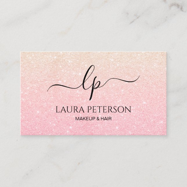 Rose gold glitter handwritten script calligraphy business card (Front)