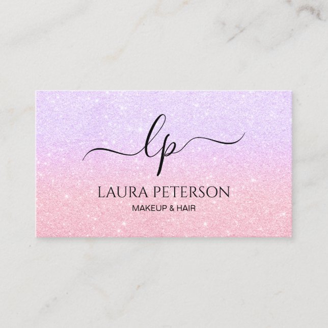 Rose gold glitter handwritten script calligraphy business card (Front)