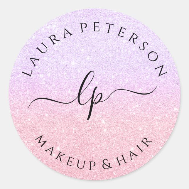 Rose gold glitter handwritten script calligraphy classic round sticker (Front)