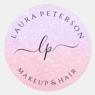 Rose gold glitter handwritten script calligraphy classic round sticker