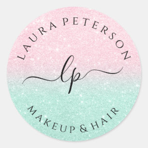 Rose gold glitter handwritten script calligraphy classic round sticker