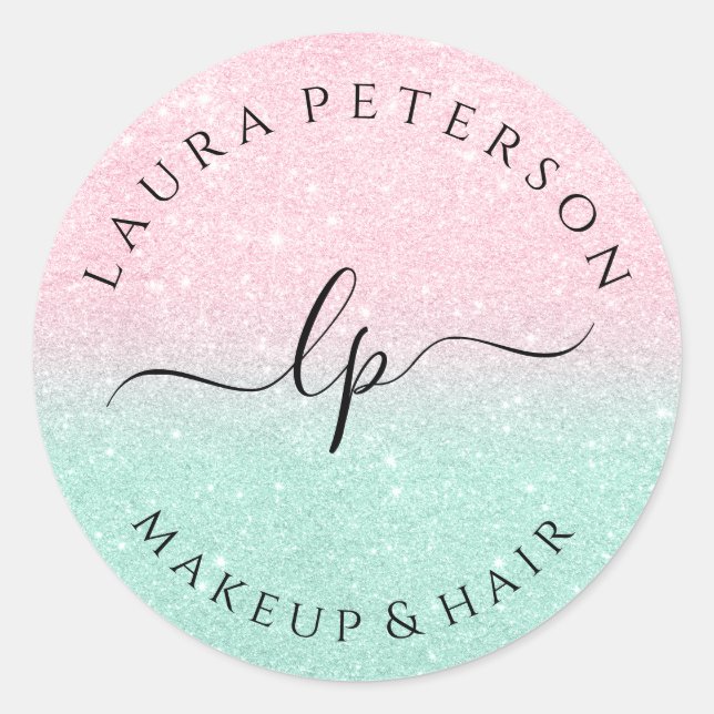 Rose gold glitter handwritten script calligraphy classic round sticker (Front)