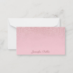 Rose Gold Glitter Handwritten Script Name Elegant Card