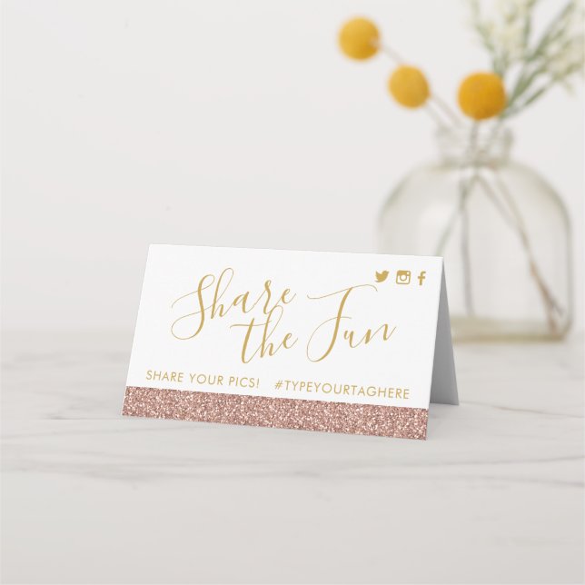 Rose Gold Glitter Hashtag Social Mini Sign Cards (Front)