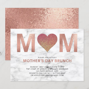 Rose Gold Glitter Heart Mother's Day Brunch Invitation