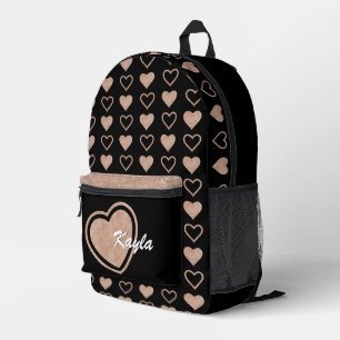 Rose Gold Glitter Heart Personalised Backpack