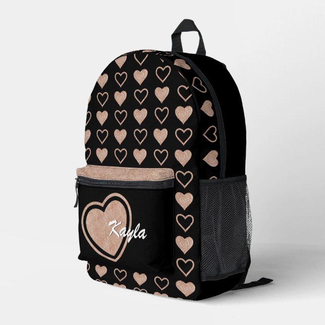 Rose Gold Glitter Heart Personalised Backpack (Back Corner Right)