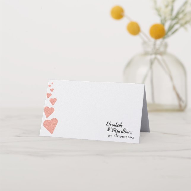 Rose Gold Glitter Heart Place Card/Escort Card (Front)