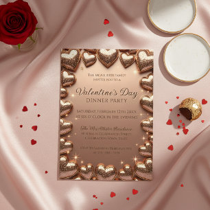 Rose Gold Glitter Hearts Valentine's Day Party Invitation