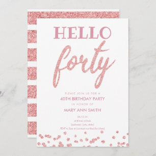 Rose Gold Glitter "Hello Forty" Birthday Party Invitation