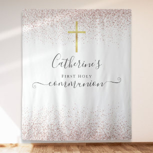 Rose Gold Glitter Holy Communion Photo Backdrop Tapestry