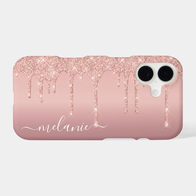 Rose Gold Glitter iPhone Case Add Custom Name (Back Horizontal)
