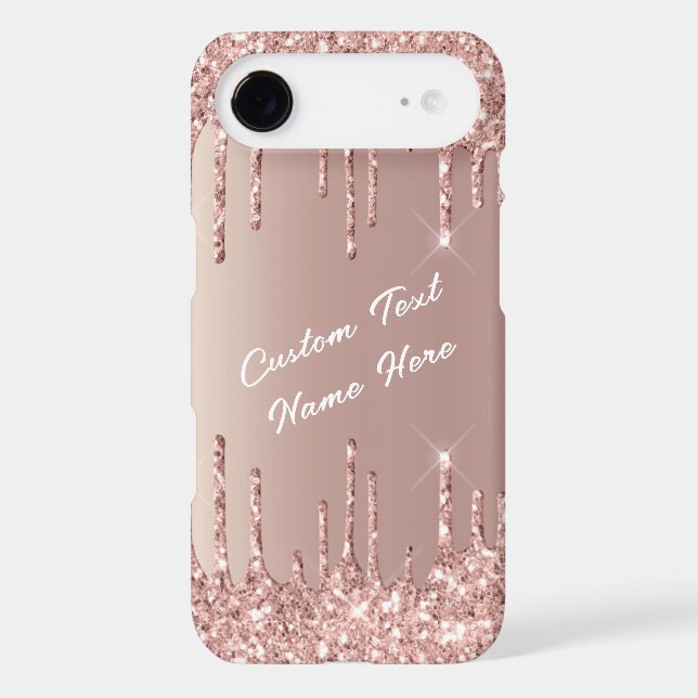 Rose Gold Glitter iPhone Case with Custo Text (Back)