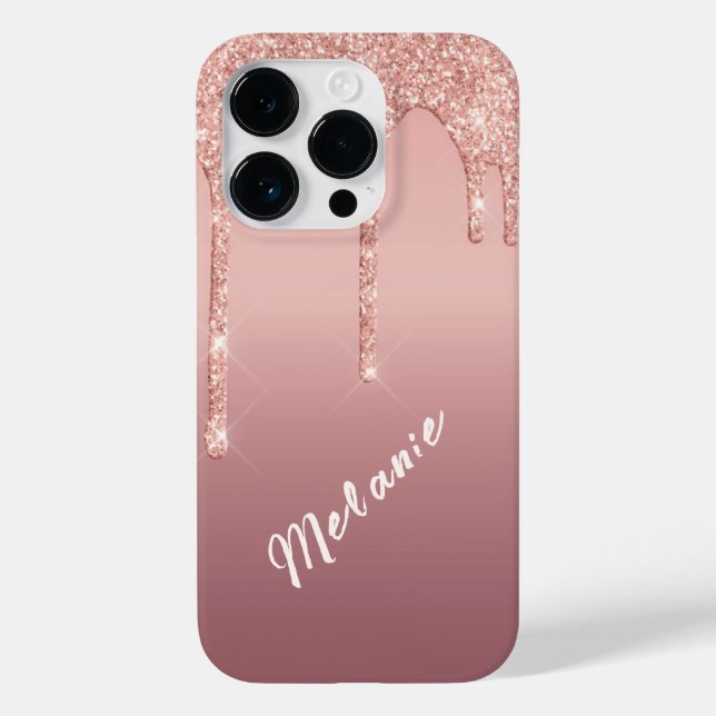 Rose Gold Glitter iPhone Case with Custom Name (Back)