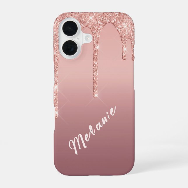 Rose Gold Glitter iPhone Case with Custom Name (Back)