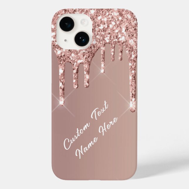 Rose Gold Glitter iPhone Case with Custom Text (Back)