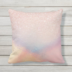 Rose Gold Glitter Iridescent Holographic Gradient Cushion