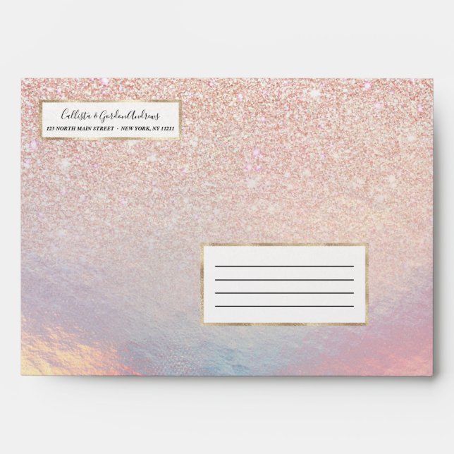 Rose Gold Glitter Iridescent Holographic Gradient Envelope (Front)