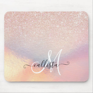Rose Gold Glitter Iridescent Holographic Gradient Mouse Mat