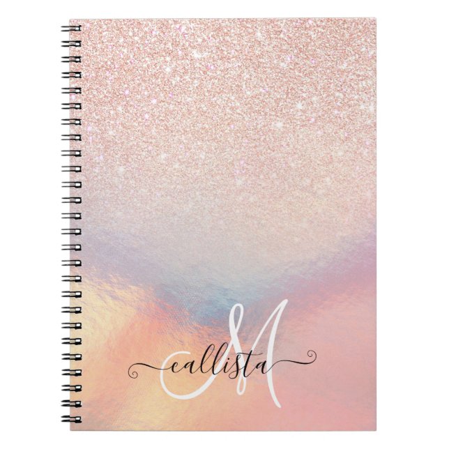 Rose Gold Glitter Iridescent Holographic Gradient Notebook (Front)