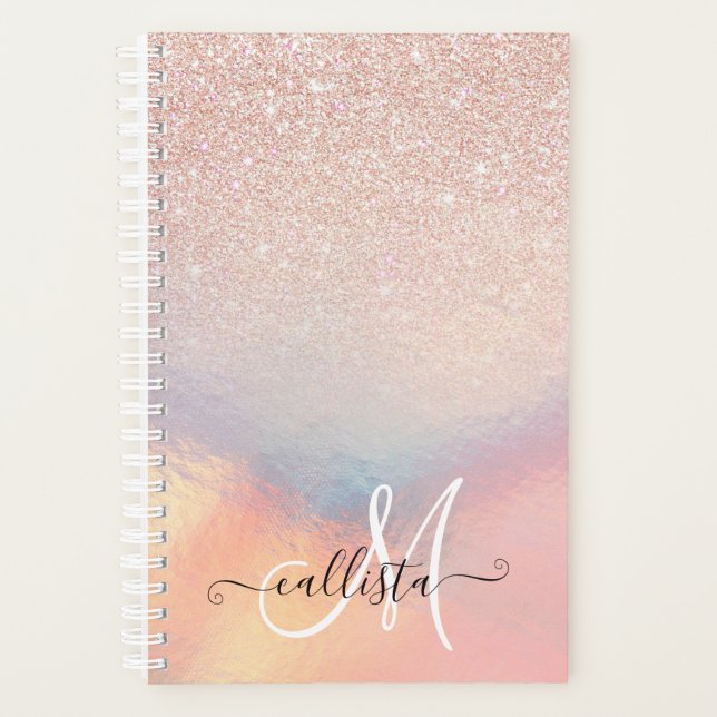 Rose Gold Glitter Iridescent Holographic Gradient Planner (Front)