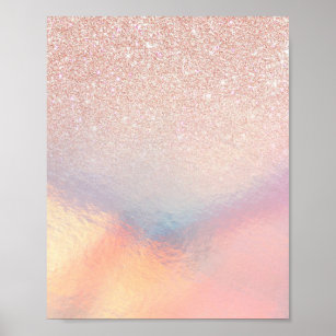 Rose Gold Glitter Iridescent Holographic Gradient Poster