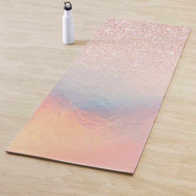 Rose Gold Glitter Iridescent Holographic Gradient Yoga Mat (In Situ)